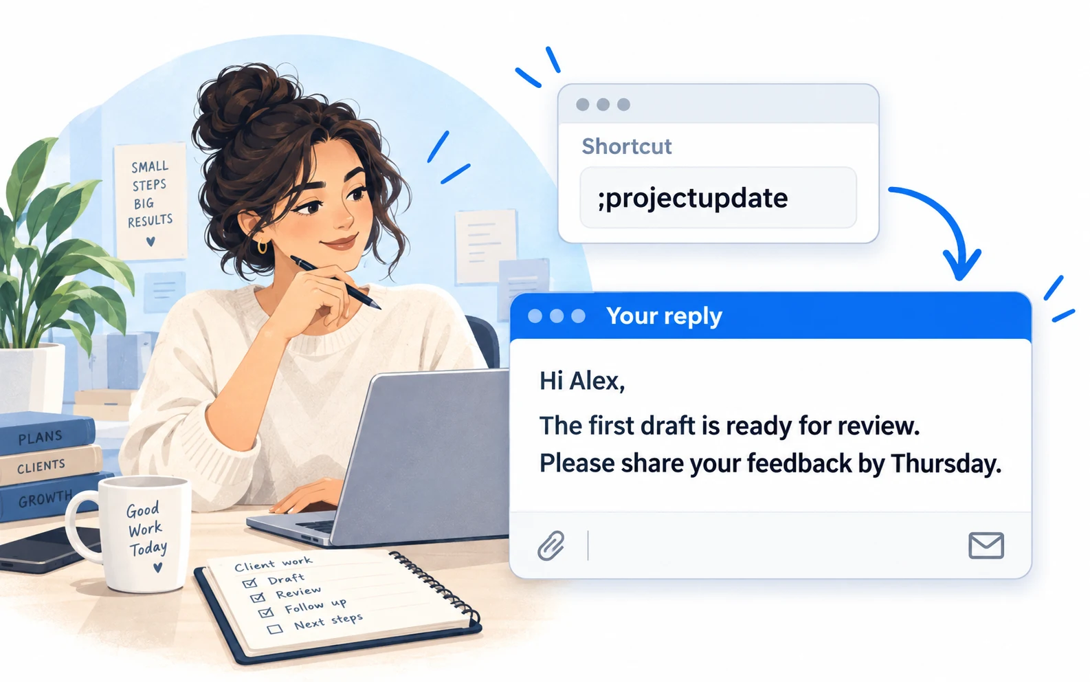 Business illustration: ;projectupdate expands into a project update.