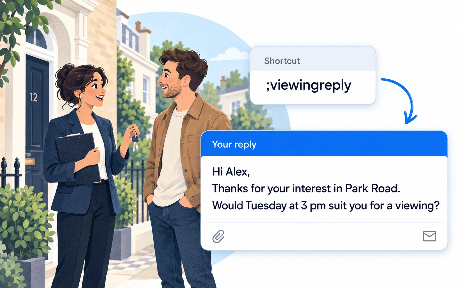 Property managers illustration: ;viewingreply expands into replying to a viewing enquiry.